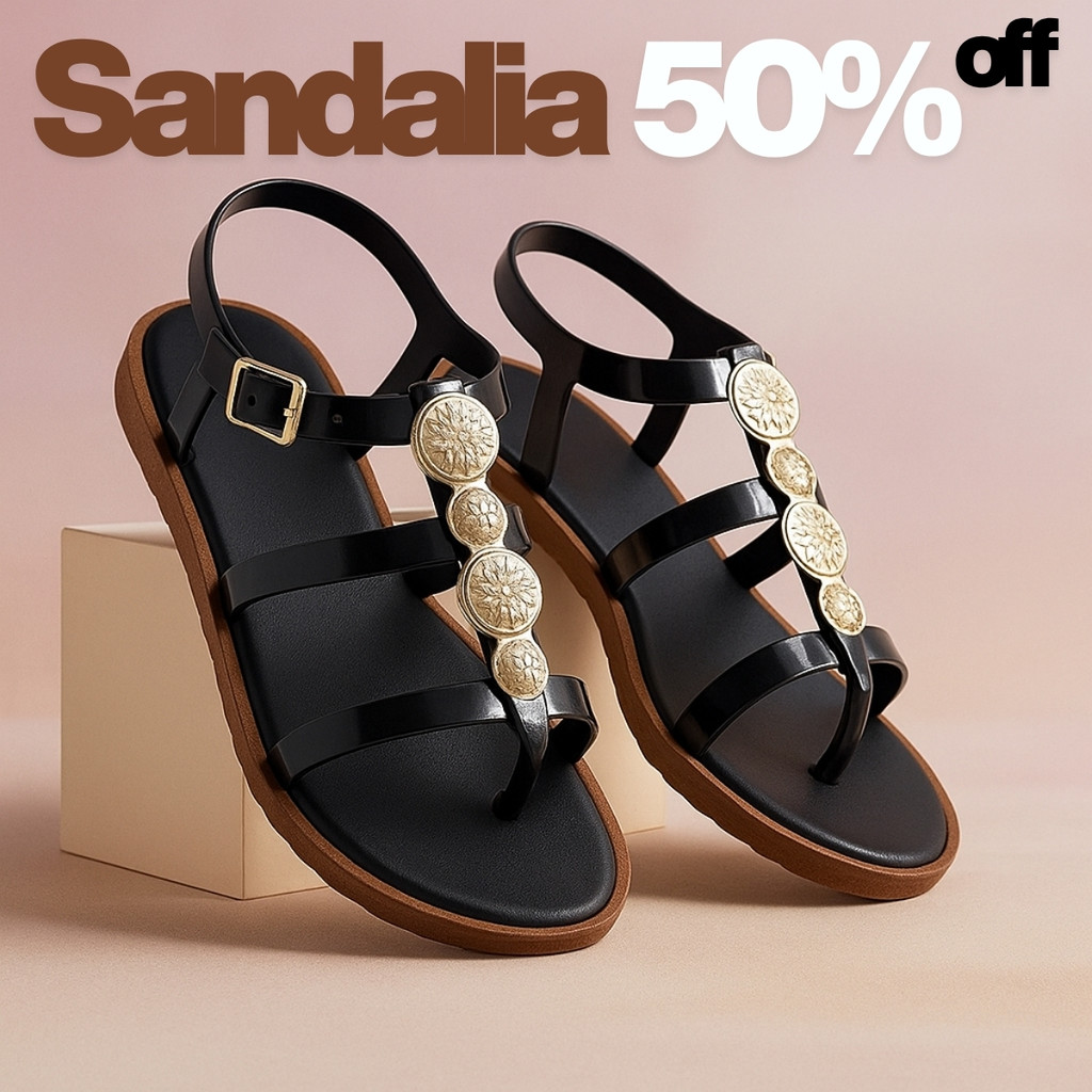 
Sandália Feminina Papete Gladiadora Confortável Tendência Luxo Rasteirinha - Caribe