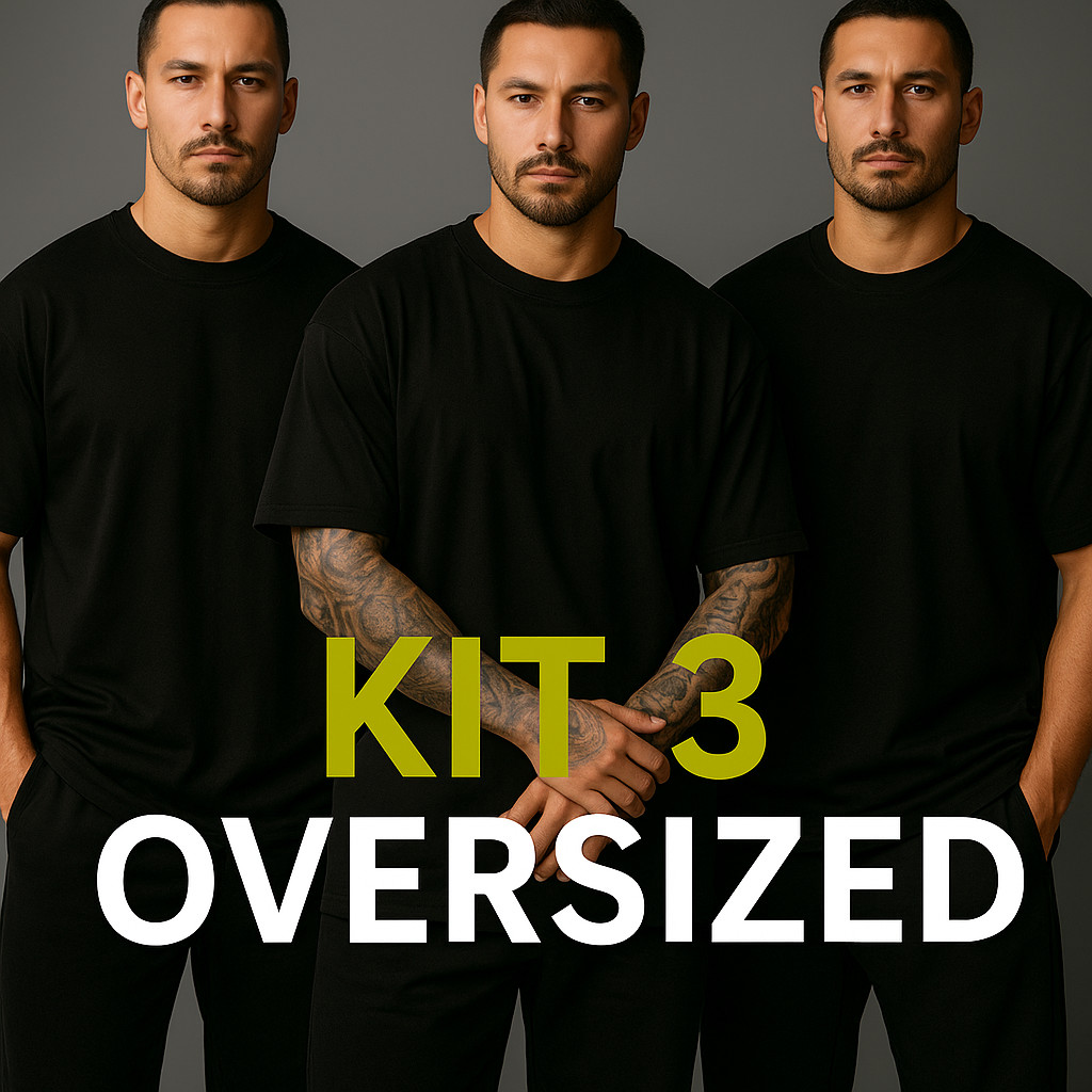 Kit 3 Camiseta Lisa Oversized Camisa Masculina Dia a dia Streetwear 100% Algodão Confortável SM