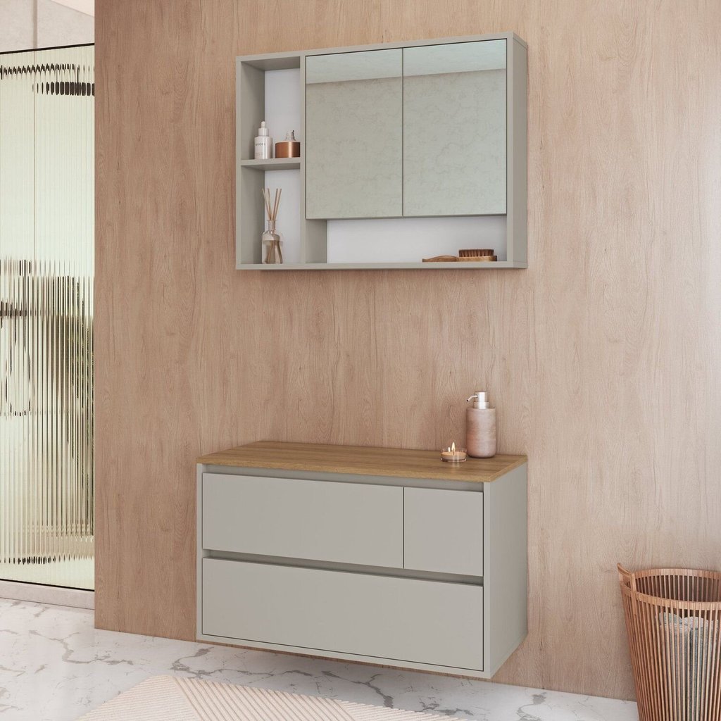 Conjunto para Banheiro Gabinete Suspenso 80cm com Espelheira Belarus Arenas em Oferta na Shopee
