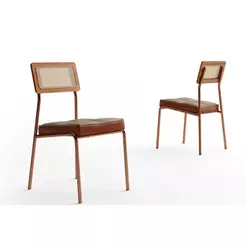 Cadeira Sala de Jantar Lux 1741 Aço Kit 2 Uni Rose/Linho Areia/Courano Caramelo - Carraro