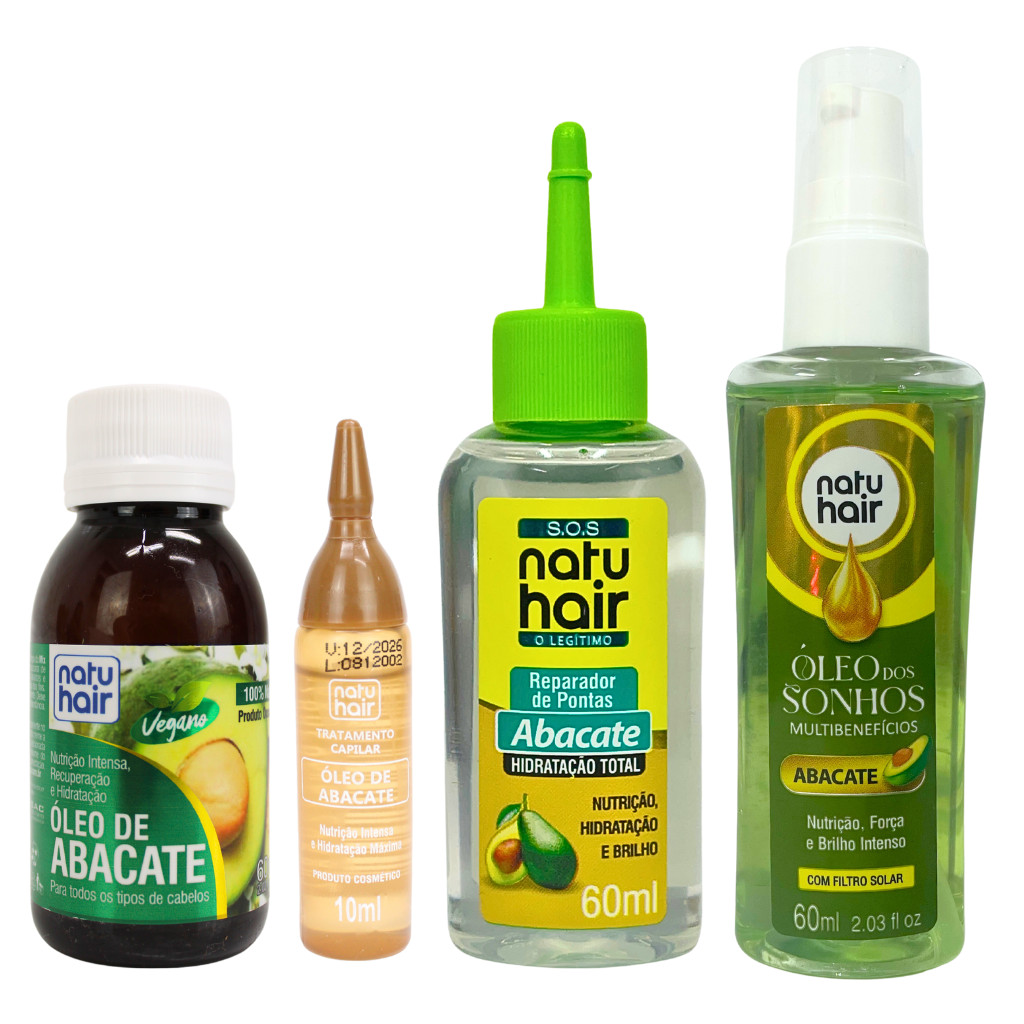 Kit Óleo de Abacate - Óleo Vegetal + Óleo dos Sonhos + Reparador de pontas + Ampola de Tratamento