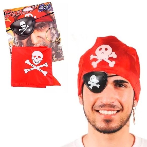 Kit Fantasia Pirata 3 peças Tapa Olho Brinco Bandana Festa Carnaval Fantasias Halloween em Oferta na Shopee