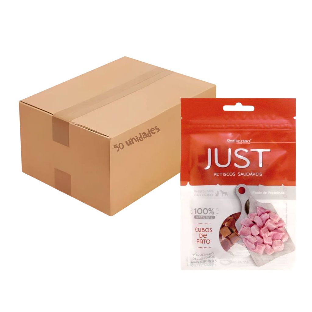 Kit Petisco Just Cubos de Pato Cães e Gatos 55g 50 unidades