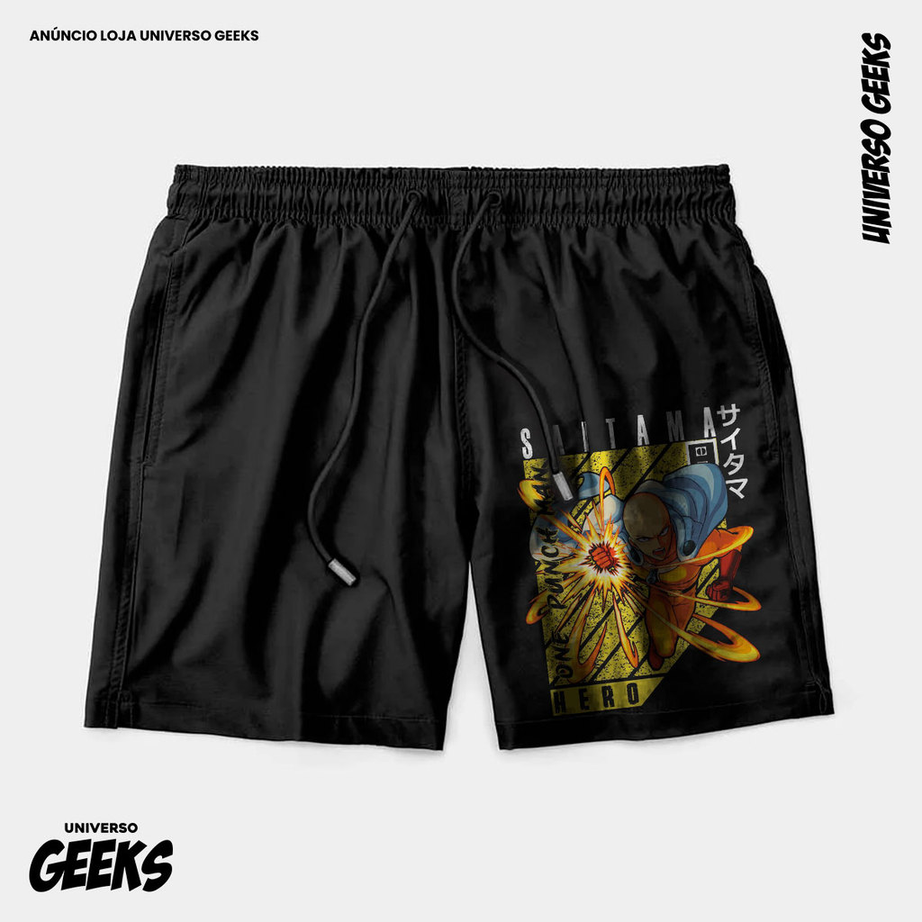 Bermuda Tactel Saitama One Punch Man Hero Short Confortável Com Elastano Ideal Lazer Treino Esportes Praia