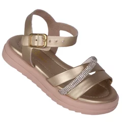 Sandália Infantil Feminina Flatform Tiras WorldColors - Dourado