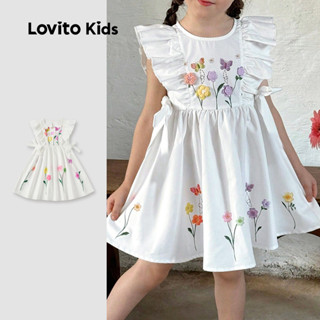 Lovito Kids Vestido Fofo com Babados para Primavera/verão Vestido Branco para menina L162LD201 em Oferta na Shopee