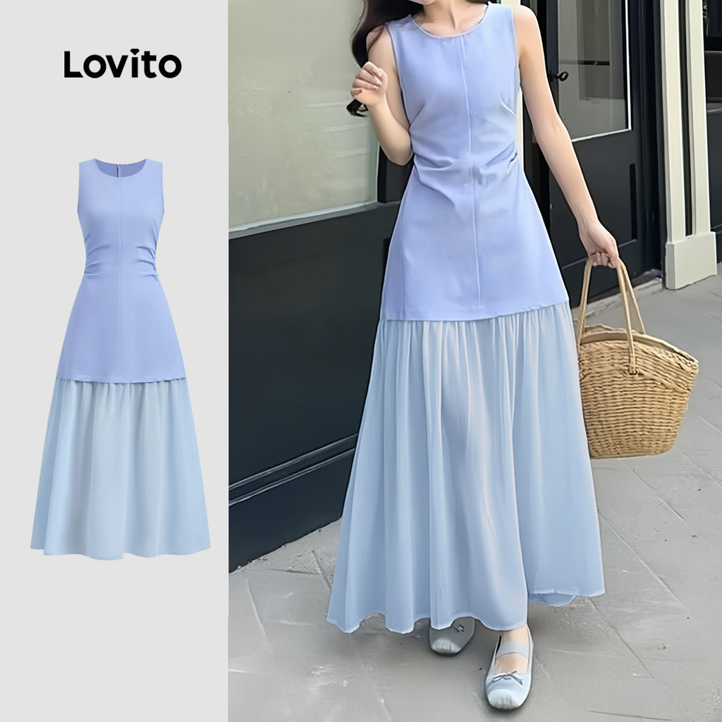 Lovito Vestido Elegante de Cor em Blocos para Primavera/verão para mulheres L149LD372 em Oferta na Shopee