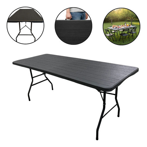 Mesa Camping Dobrável Portátil Vira Maleta 1,80x0,73m Estampa Madeira Churrasco Piquenique em Oferta na Shopee