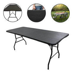 Mesa Camping Dobrável Portátil Vira Maleta 1,80x0,73m Estampa Madeira Churrasco Piquenique