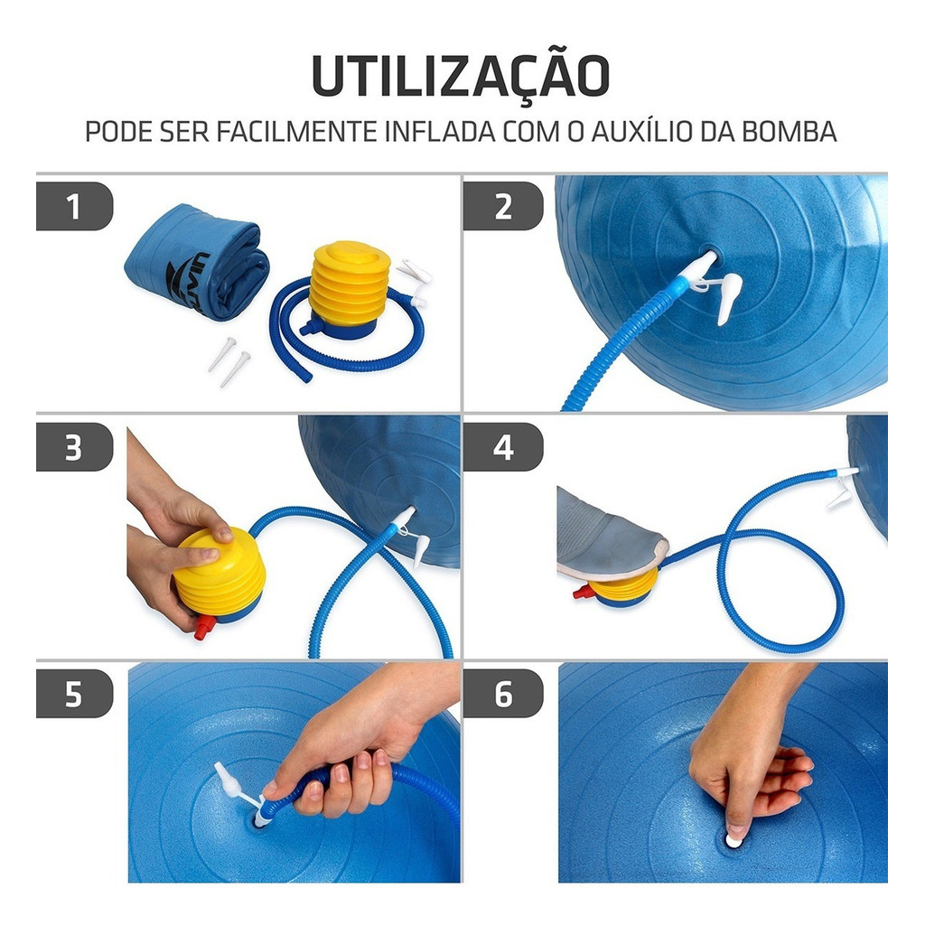 Bola de Pilates Muvin 75cm azul antiestouro suporta até 300kg com bomba para pilates yoga fitness e fisioterapia · foto 2