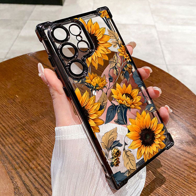 Girassol Galvanizado Claro Caso De Telefone Para Samsung A55 A54 5G A53 A35 A34 S22 Plus S23 S24 S25 Ultra S21 FE Capa