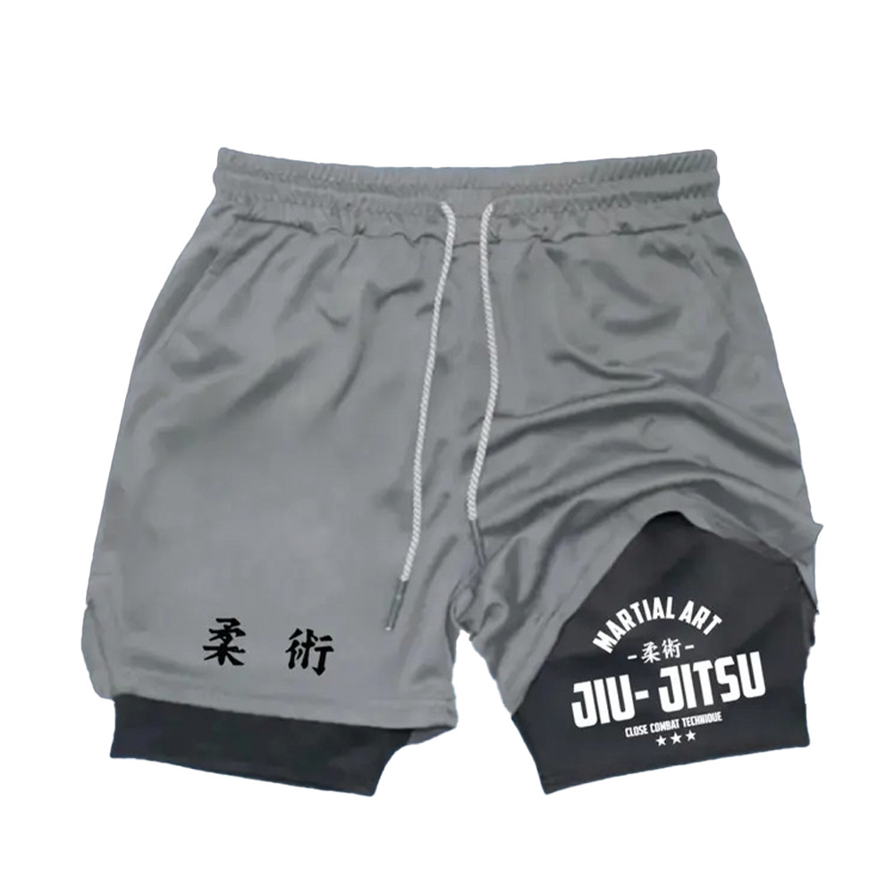 Short esportivo 2 em 1 compressão masculino arte marcial jiujitsu brazilian arte moda Forrado