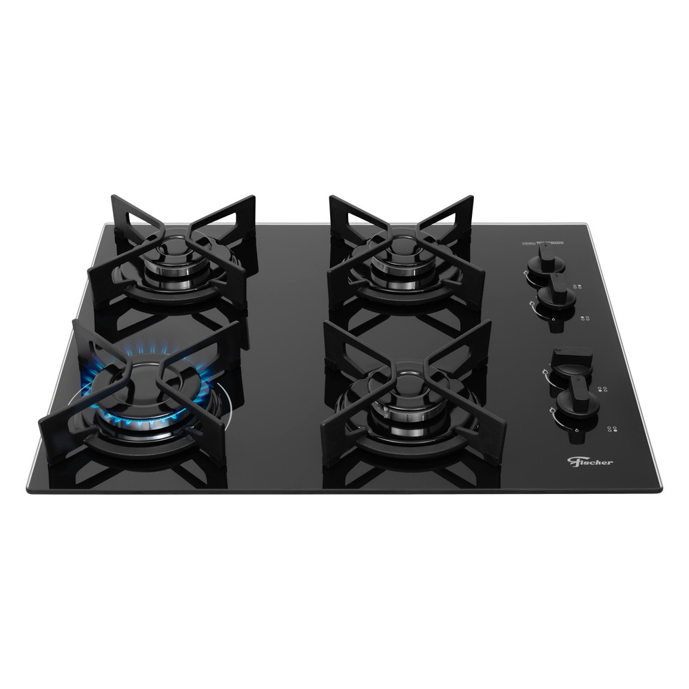 Cooktop Fischer 4 Bocas Fit Line Gás Mesa Vidro Preto - Trempe Iron
