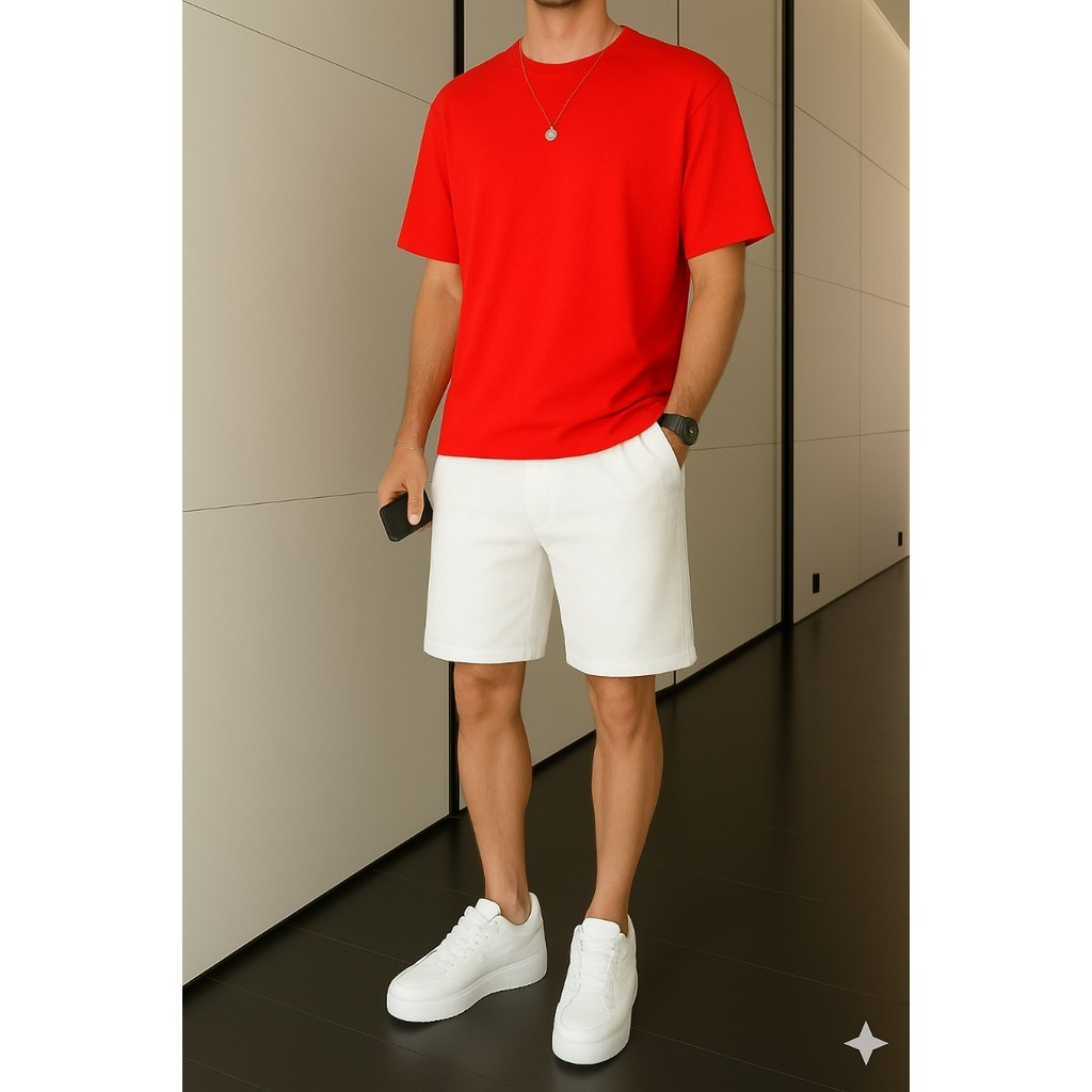 2 Peças Conjunto Masculino Camiseta Bermuda Lisa Streetwear Lançamento Exclusivo Em Algodão Nobre