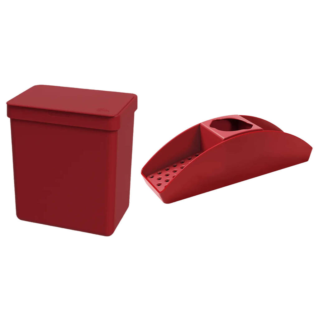 Kit Cozinha Vermelho Bold: Lixeira com Tampa 2,5L + Organizador de Pia Brinox Coza Utensílios Casa