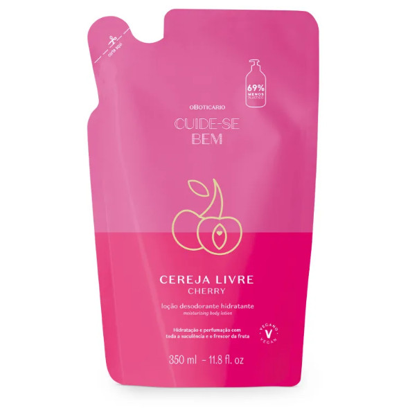 Boticário Refil Loção Hidratante Desodorante Corporal Cuide-se Bem Cereja Livre 350ml