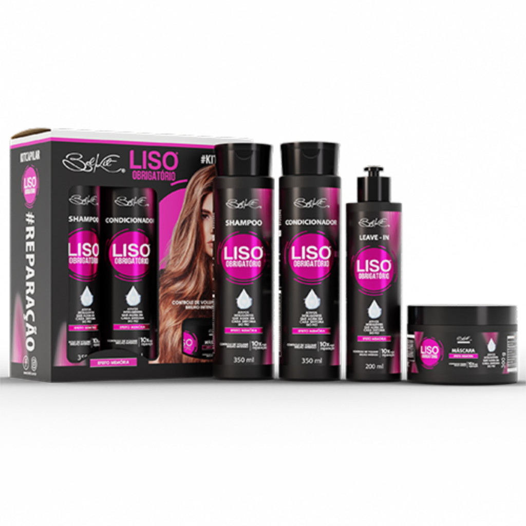 KIT SHAMPOO MÁSCARA COND LISO OBRIGATÓRIO 4X1 BELKIT em Oferta na Shopee