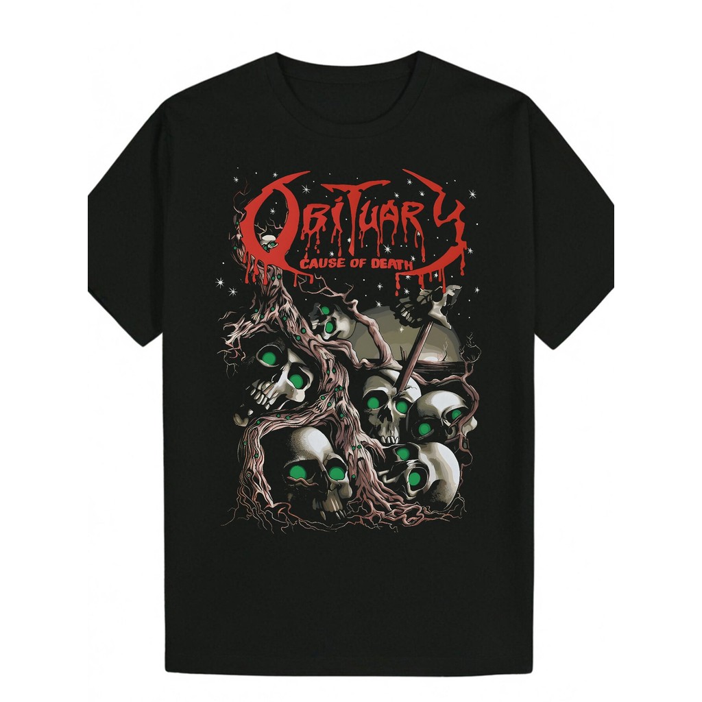 Camiseta Preta Unissex, Estilo Álbum "Cause of Death" da Banda Obituary, Estilo Death Metal Caveira Gore Urbano