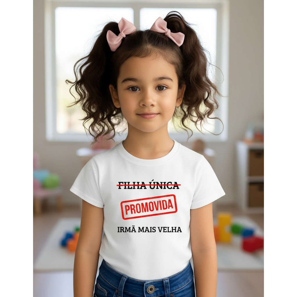 Camiseta Filha Única - Promovida Irmã Mais Velha - Infantil