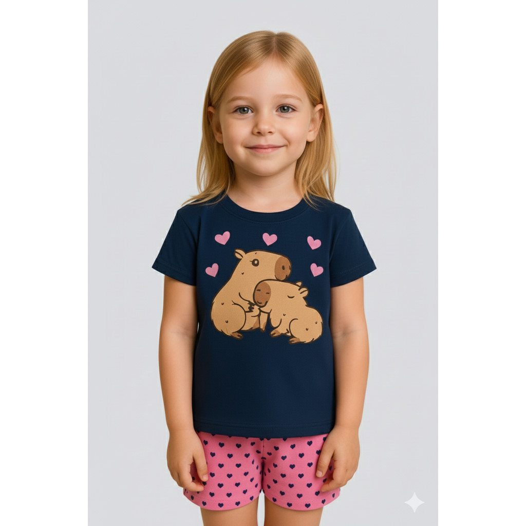 Pijama Infantil menina Estampado Conjunto de pijama manga curta e short