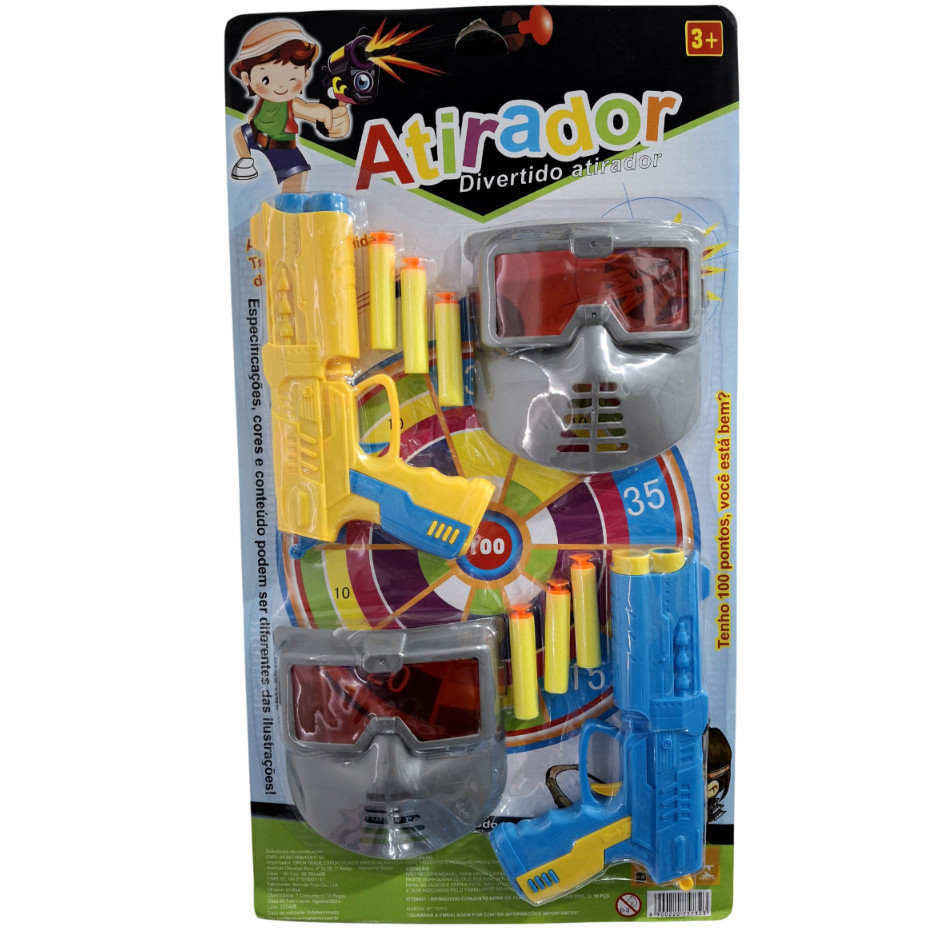 Kit com 2 Pistolas Lança Dardo + Máscaras e Alvo – Brinquedo Infantil