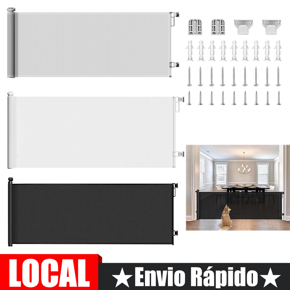 Cerca de porta retrátil de 3m, cerca de porta grande, instalação conveniente, cerca de porta, pátio, crianças, cerca de 