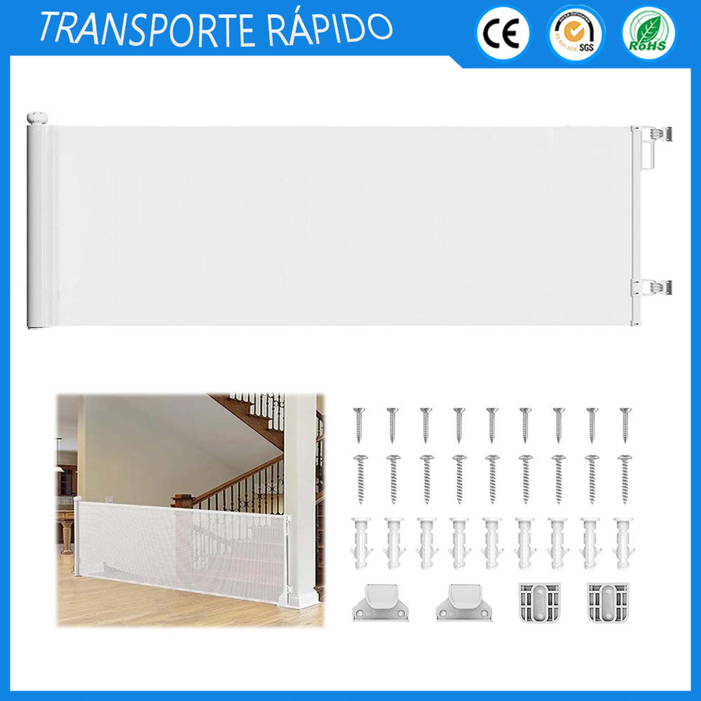 Portão de segurança para animais de estimação em escadas cerca interna para bebês barreira de segurança 86x300cm Branco