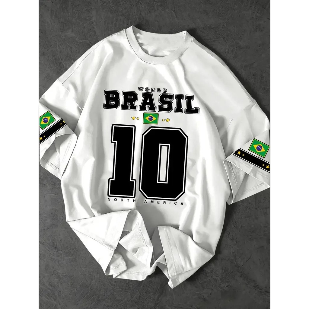 Tshirt Feminina Brasil 10 - Camisa Copa Do Mundo Unissex 100% Algodão Plus Size