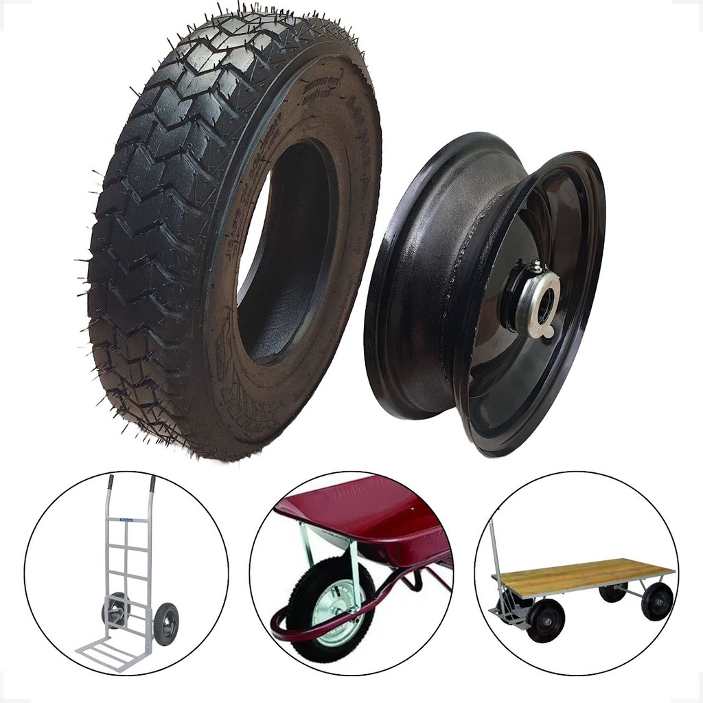 Pneu 400-8 + Roda Aro 8 c/graxeira Carretinha Moto Carga