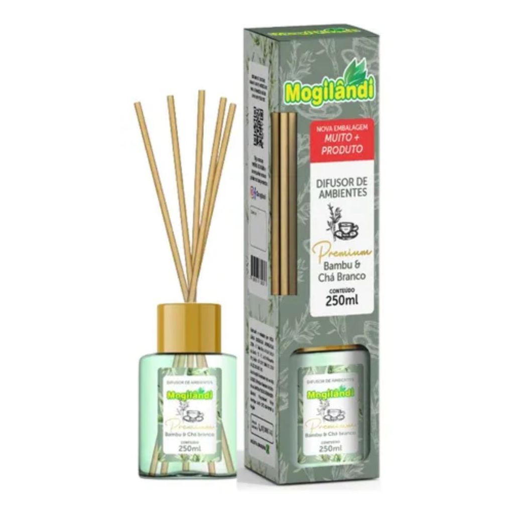 Difusor Ambientes Premium Mogilândi Bambu e Chá Branco 250ml em Oferta na Shopee