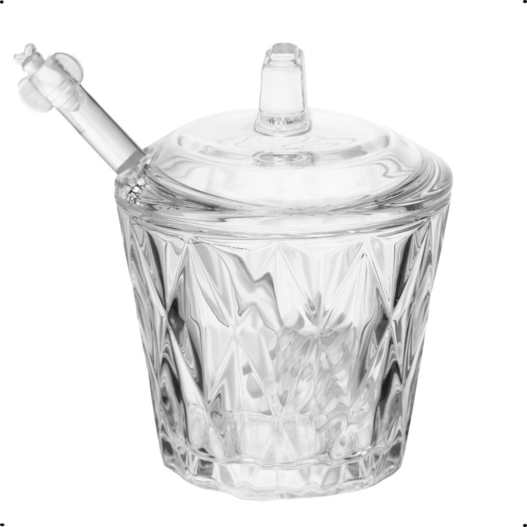 Meleira com Pegador Diamond Vidro Cristal Mel Elegante Vidro Resistente Sofisticado Cozinha