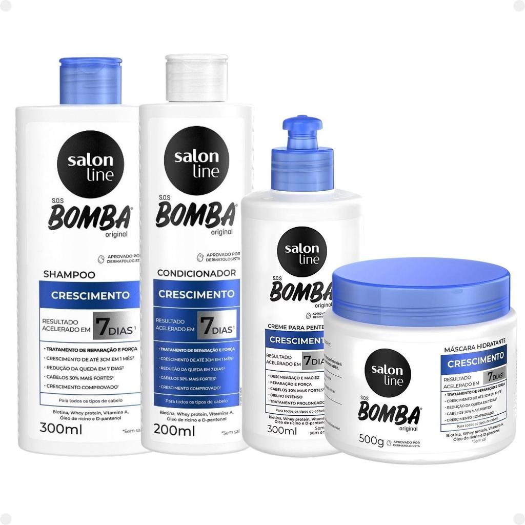 Kit Salon Line SOS Bomba Crescimento Capilar: Shampoo e Cond 200ml + Máscara 500g e Creme 300ml