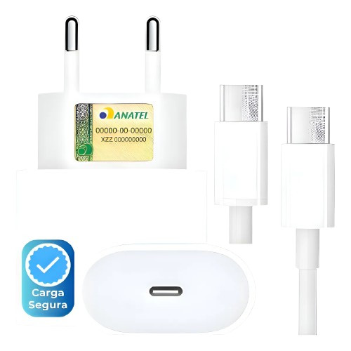 Kit de Carregador Turbo USB-C Power + Cabo Tipo-C Compatível com iPhone linha 15/16/17 android