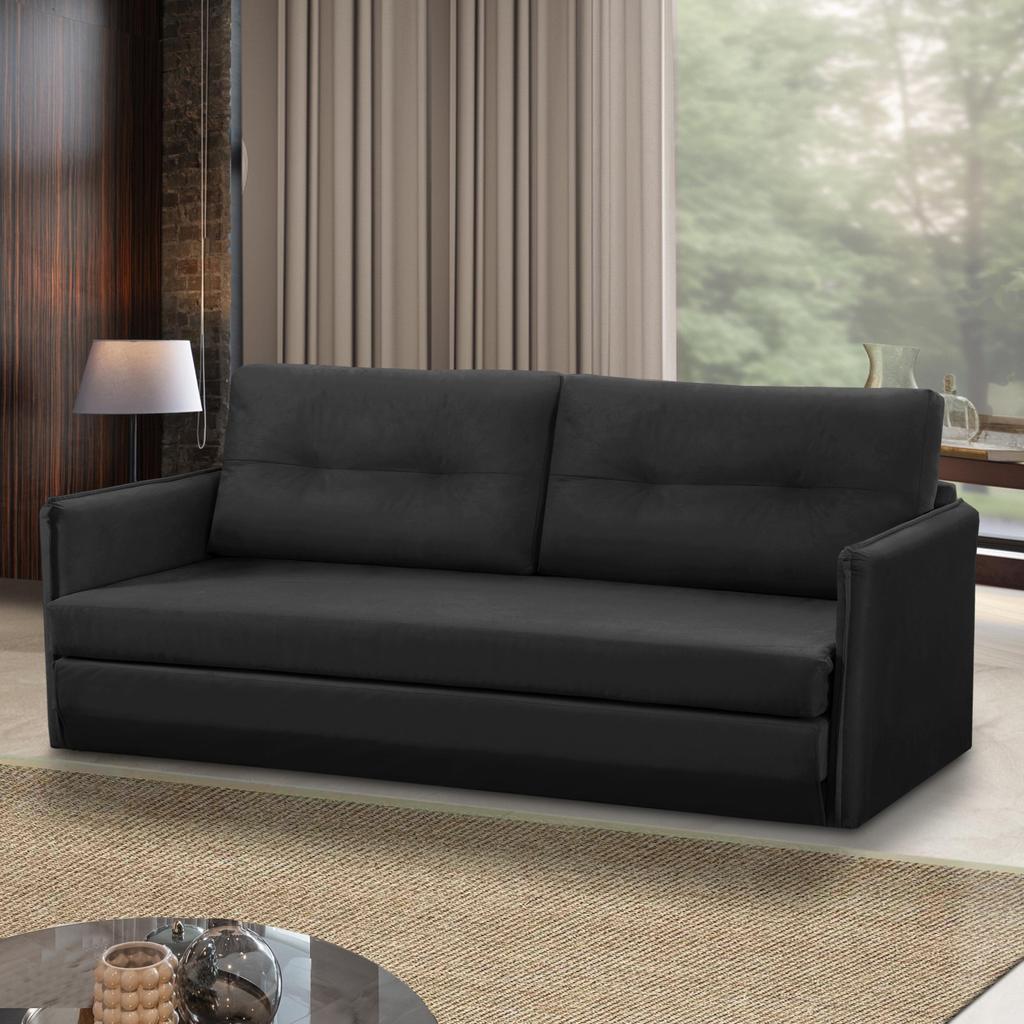 Sofá Cama 2 lugares 1,50m Luisa Suede Preto Adonai Estofados em Oferta na Shopee