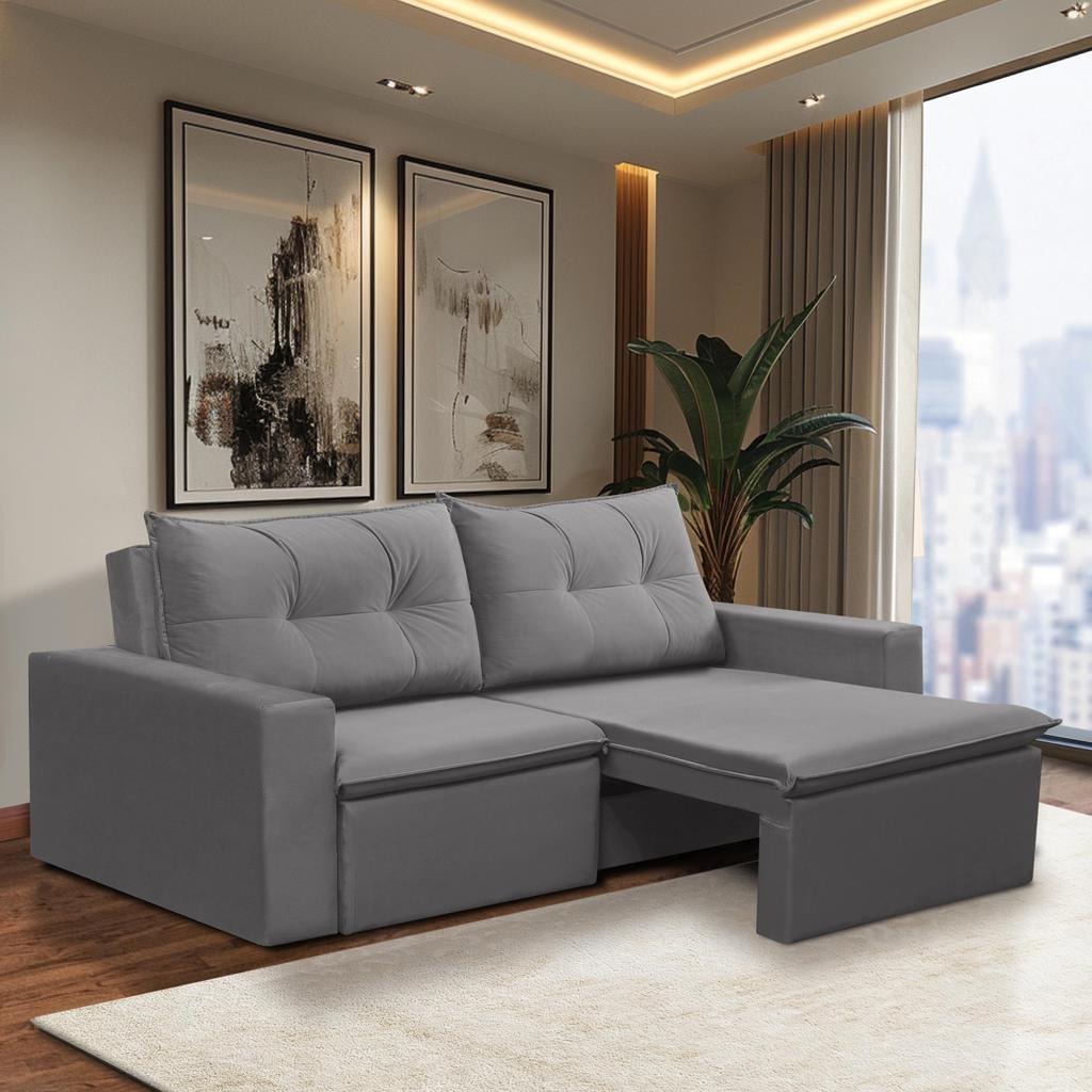 Sofá Retrátil 2 Lugares 1,80m Luna Suede Cinza Adonai Estofados em Oferta na Shopee