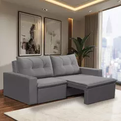 Sofá Retrátil 2 Lugares 1,80m Luna Suede Cinza Adonai Estofados