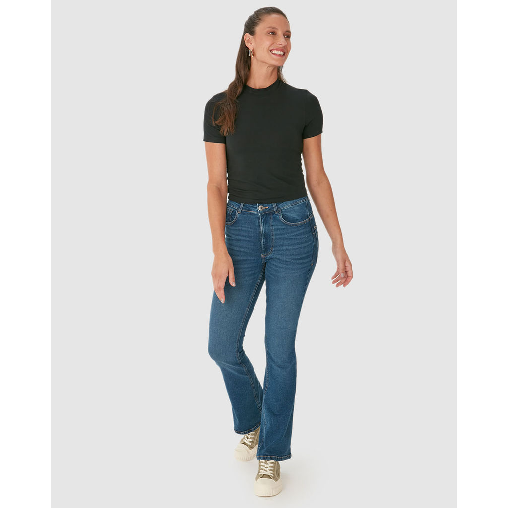 Calça Feminina Small Flare Push Up Elástico Interno Em Jeans Stretch