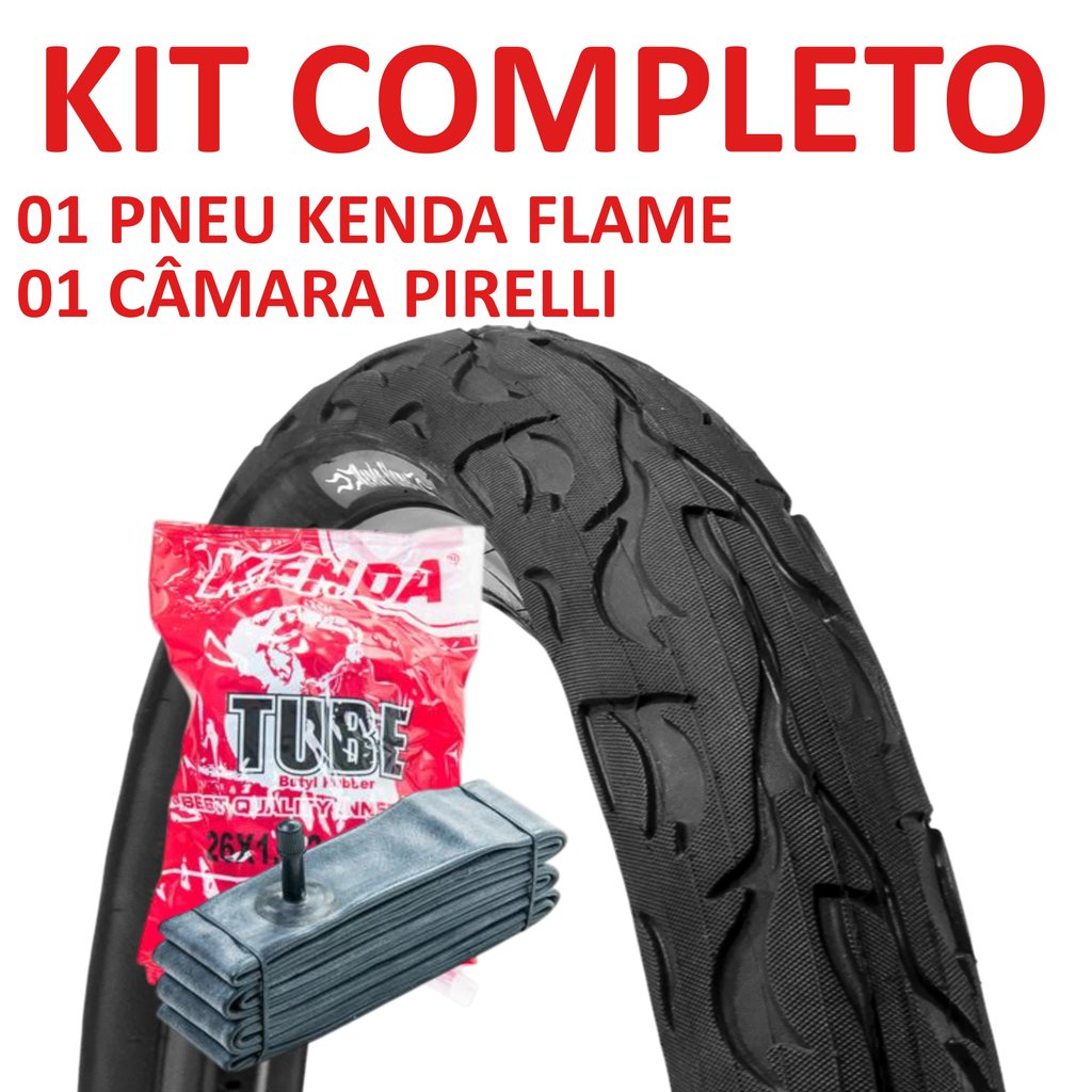Kit Kenda 26x2.125 Pneu Flame Slick + Câmara Kenda Aro 26 Bico Grosso Schrader – conforto e durabilidade