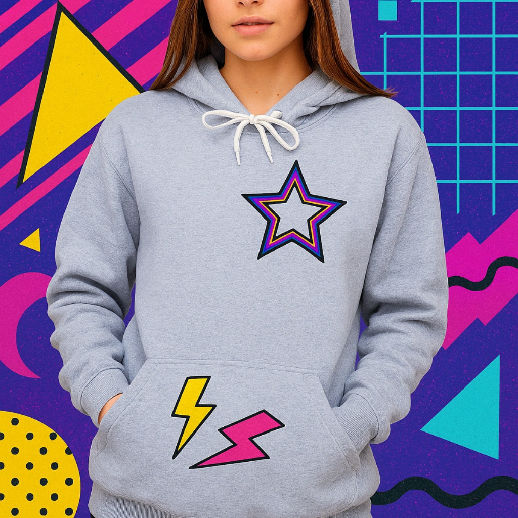 Moletom Feminino Canguru Capuz Bolsos Estrela Minimalista Flash Back Casual Inverno Algodão