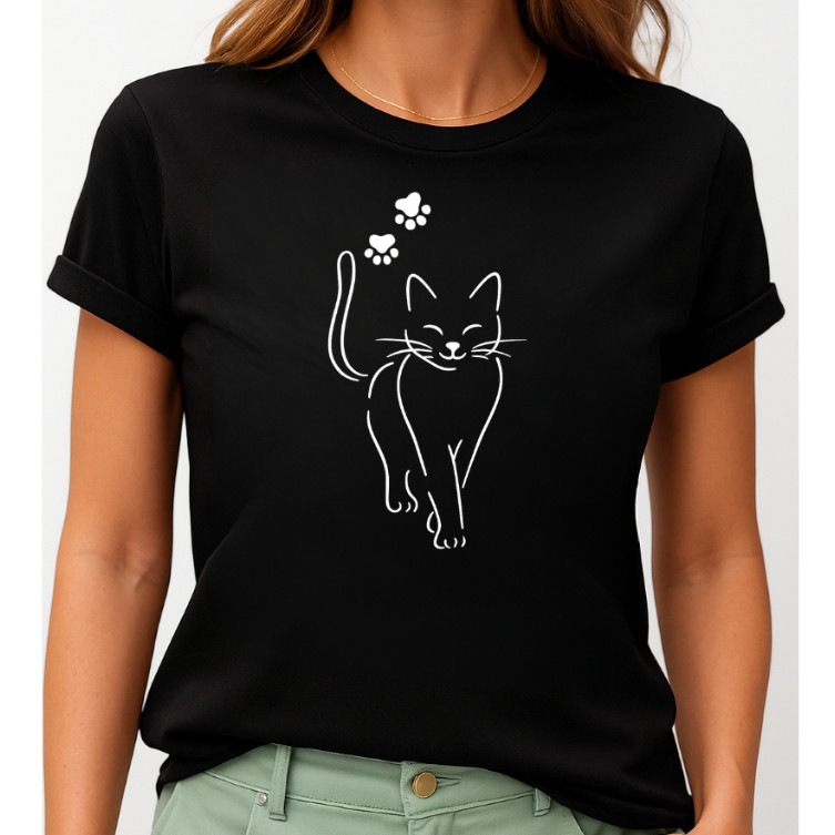 Camiseta Gato Fofa Feminina – Presente Perfeito para Amantes de Pets, Estilo Minimalista