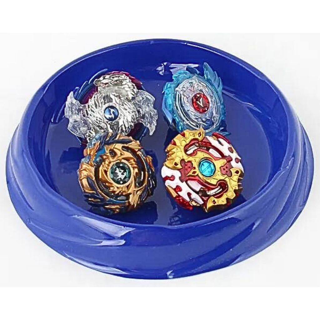 Kit Beyblade Arena Lançadores Presente Dia Das Crianças 4 Beyblades + 1 Mini Pista Arena De Batalha + 2 Lançadores  + 1