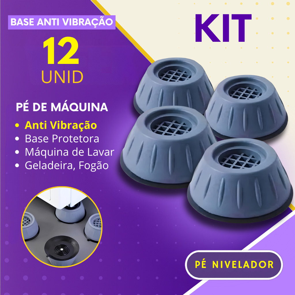 Pé Máquina de Lavar Kit 4, 8 ou 12 Anti Vibração Base Protetora Nivelador Lava e Seca Geladeira Fogão