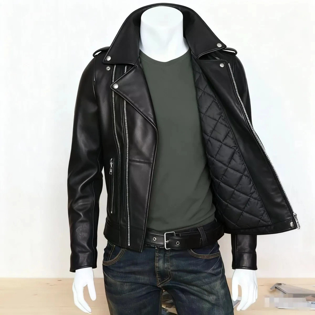 Novo masculino estilo coreano Regular jaqueta de pele de carneiro bonito terno fino-ajuste jaqueta de couro da motocicle