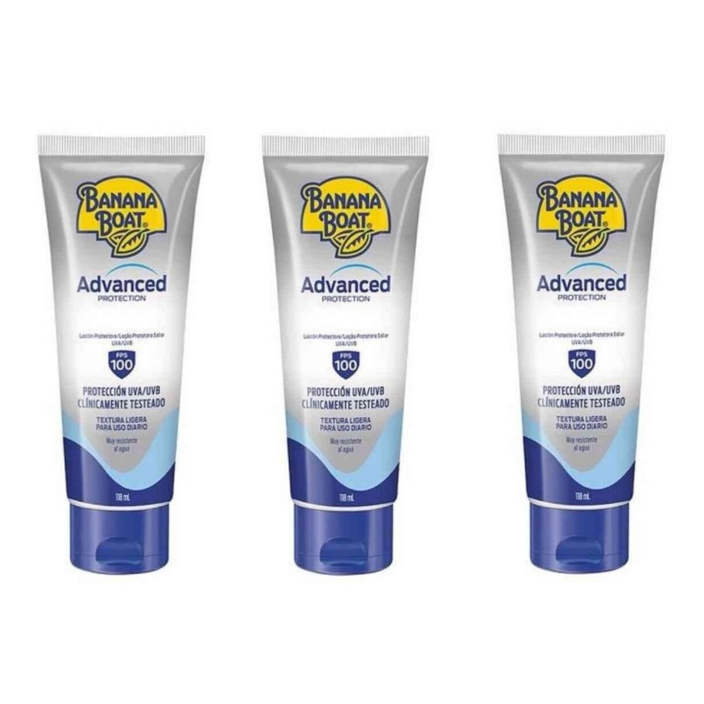 Kit 3 Protetor Bloqueador Filtro Solar Banana Boat Advanced Protection Fps99 118ml Resistente a Água