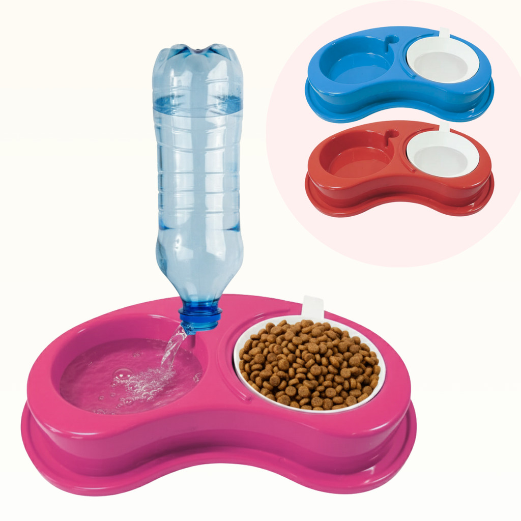 Comedouro Bebedouro Automático Duplo Anti Formiga Suporte Garrafa Pet Pá Removivel Ração E Água