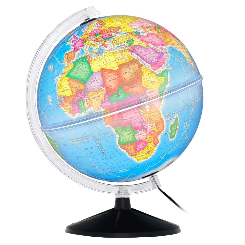 Globo Terrestre Político Prisma Base Preta Luminoso c/ Led - 30cm diâmetro e 43cm Altura em Oferta na Shopee