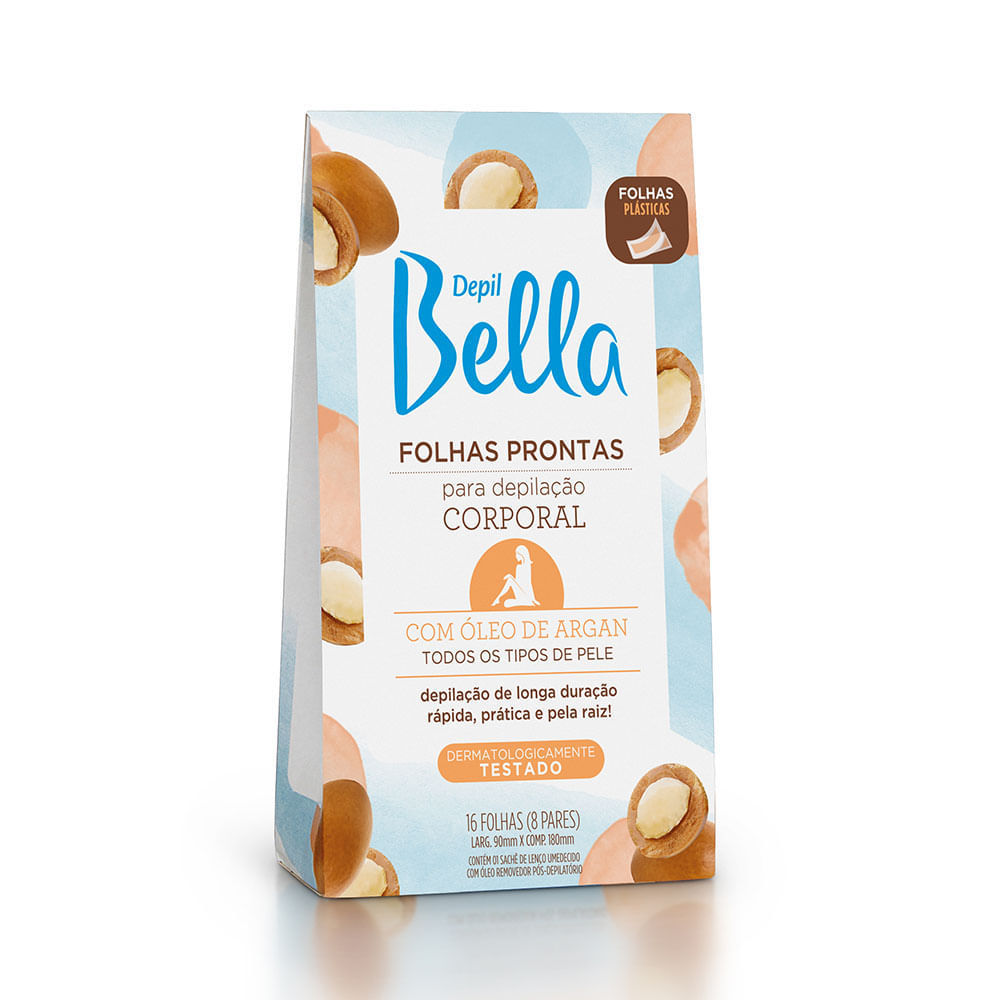 Folhas Prontas Corporais Depil Bella Óleo Argan c/16un em Oferta na Shopee