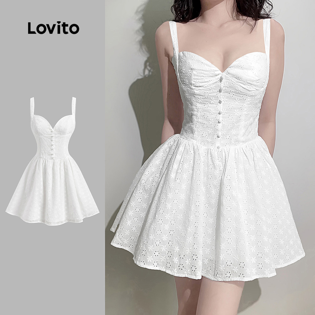 Lovito Vestido Boho Liso Com Ilhós Bordados, Vestido De Verão/primavera Para Mulheres L132ED367 em Oferta na Shopee