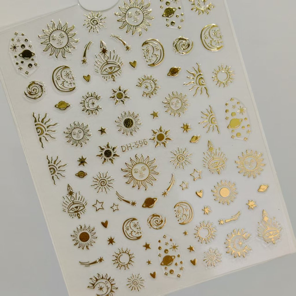 Adesivos de Manicure Metal estrela lua plana ouro prata sol lua Totem diy decorações de unhas