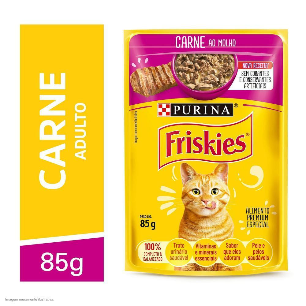 Ração Úmida Gatos Adultos Carne 85g Friskies em Oferta na Shopee